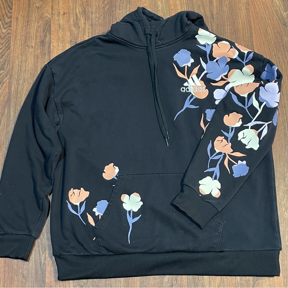 adidas Black Hoodie with Pastel Floral Print